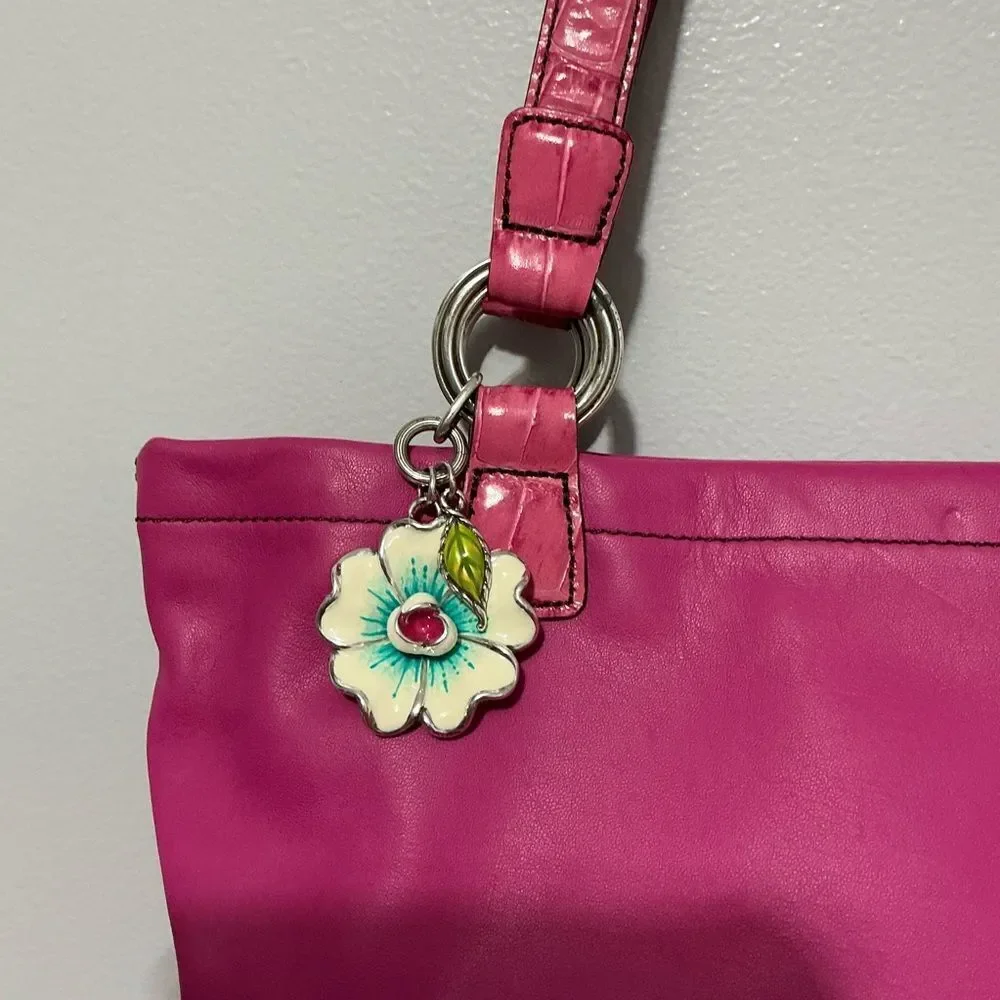 Brighton hot Pink Leather hobo Bag with floral liner